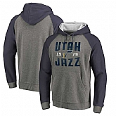 Utah Jazz Fanatics Branded Ash Antique Stack Tri Blend Raglan Pullover Hoodie Fyun,baseball caps,new era cap wholesale,wholesale hats